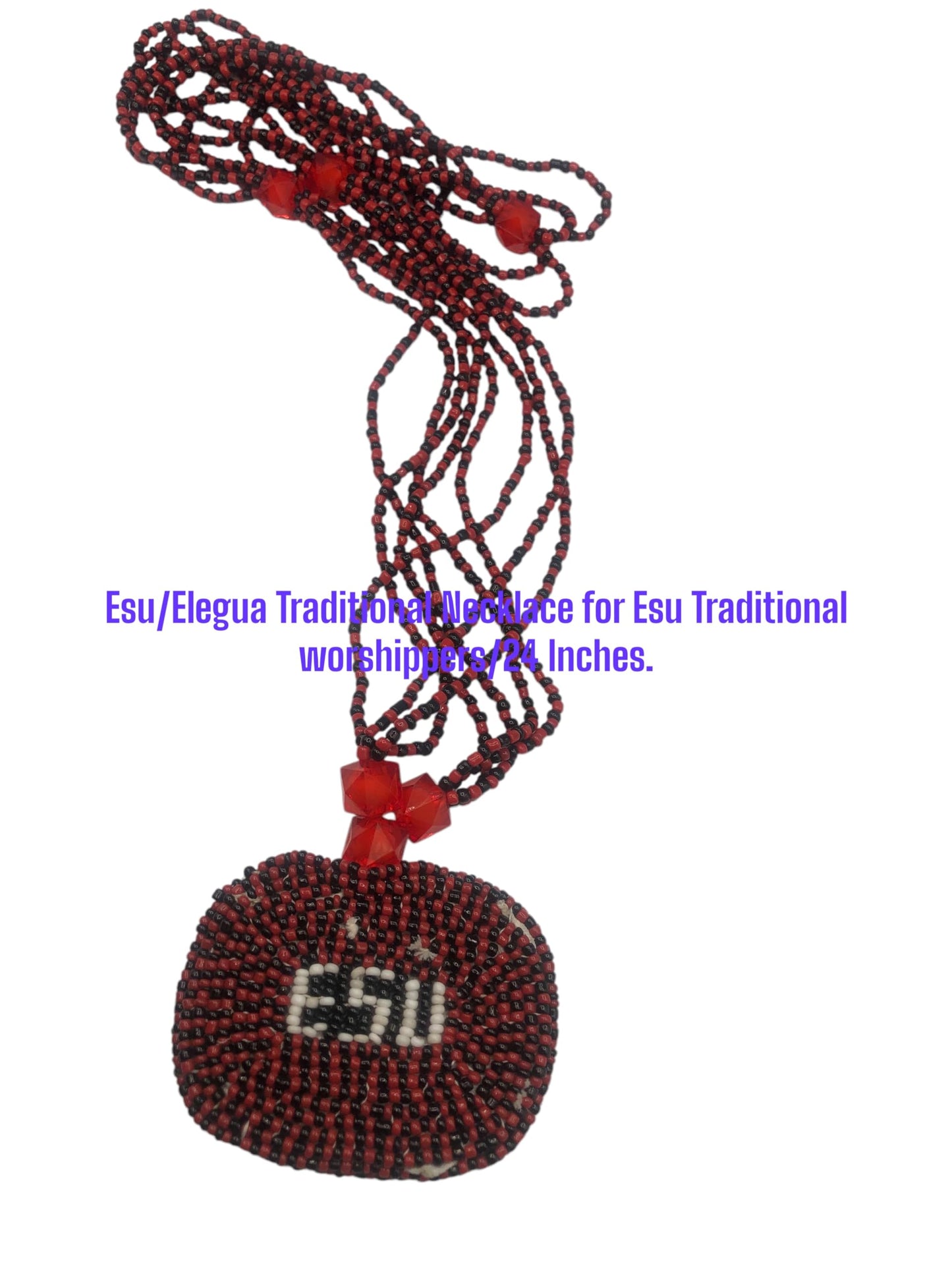 Esu/Elegua Traditional Necklace for Traditional Worshippers, 24 Inches, Red and Black Beaded